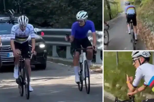 Tadej Pogacar, entrenando para Lombardía.