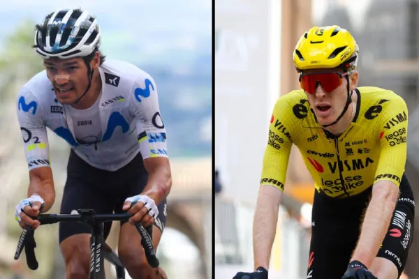 Javier Romo (Movistar) y Matteo Jorgenson (Visma - Lease a Bike) en la sexta etapa de Tirreno - Adriático 2026