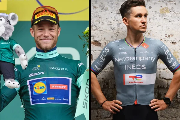 Comparativa entre la actual malla verde del Tour de France y el nuevo maillot de Netcompany INEOS