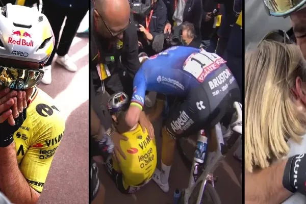 Wout van Aert, a las lágrimas, saluda a su familia y a Mathieu van der Poel tras su triunfo en París-Roubaix 2026