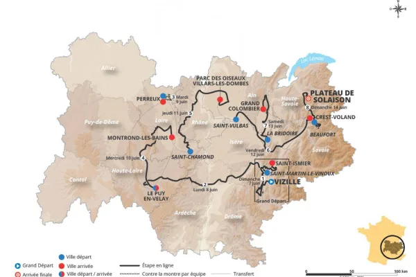 Mapa general del Tour Auvergne - Rhône-Alpes 2026